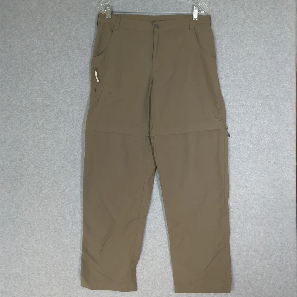 Men's L Green White Sierra Tech Hiking Zip Off Convertible‎ Pants Nylon Gorpcore